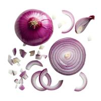 displays both whole and sliced onions, set against a transparent background png
