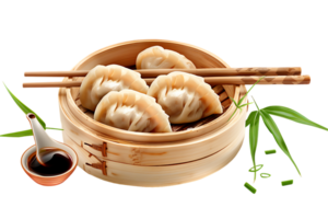 Dumplings with soya sauce on a branch, isolated against a transparent background png