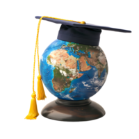 Earth globe with a graduation cap, isolated against a transparent background png