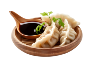 Dumplings with soya sauce on a branch, isolated against a transparent background png