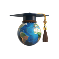 Earth globe with a graduation cap, isolated against a transparent background png