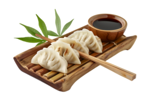 Dumplings with soya sauce on a branch, isolated against a transparent background png