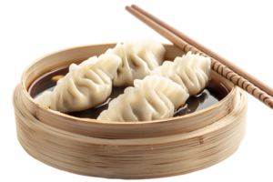 Dumplings with soya sauce on a branch, isolated against a transparent background png