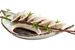 Dumplings with soya sauce on a branch, isolated against a transparent background png