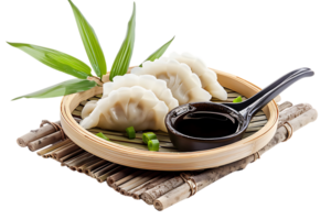 Dumplings with soya sauce on a branch, isolated against a transparent background png