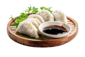 Dumplings with soya sauce on a branch, isolated against a transparent background png