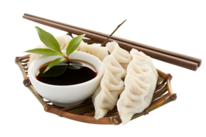 Dumplings with soya sauce on a branch, isolated against a transparent background png