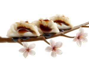 Dumplings with soya sauce on a branch, isolated against a transparent background png