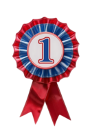 First place ribbon badge with 1 on it, isolated against a transparent background png