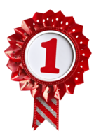First place ribbon badge with 1 on it, isolated against a transparent background png