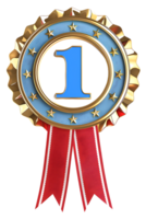 First place ribbon badge with 1 on it, isolated against a transparent background png