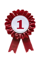 First place ribbon badge with 1 on it, isolated against a transparent background png