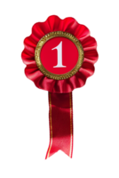 First place ribbon badge with 1 on it, isolated against a transparent background png
