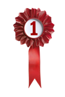 First place ribbon badge with 1 on it, isolated against a transparent background png