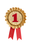 First place ribbon badge with 1 on it, isolated against a transparent background png