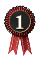 First place ribbon badge with 1 on it, isolated against a transparent background png