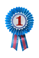 First place ribbon badge with 1 on it, isolated against a transparent background png