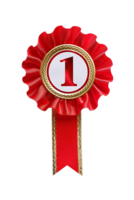 First place ribbon badge with 1 on it, isolated against a transparent background png