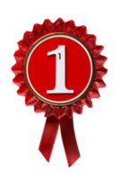 First place ribbon badge with 1 on it, isolated against a transparent background png