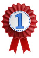 First place ribbon badge with 1 on it, isolated against a transparent background png