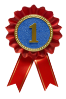 First place ribbon badge with 1 on it, isolated against a transparent background png