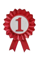 First place ribbon badge with 1 on it, isolated against a transparent background png