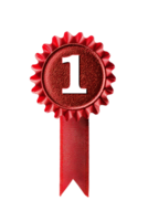 First place ribbon badge with 1 on it, isolated against a transparent background png