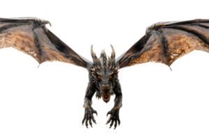 flying dragon from the front view, isolated against a transparent background png