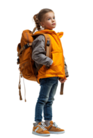 Girl kid student with a backpack, isolated against a transparent background png