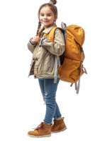 Girl kid student with a backpack, isolated against a transparent background png
