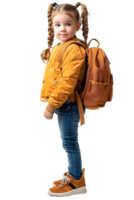 Girl kid student with a backpack, isolated against a transparent background png