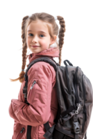 Girl kid student with a backpack, isolated against a transparent background png