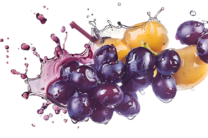 Grapes with juice splash, isolated against a transparent background png
