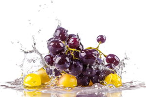 Grapes with juice splash, isolated against a transparent background png