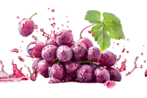 Grapes with juice splash, isolated against a transparent background png