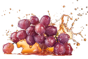 Grapes with juice splash, isolated against a transparent background png