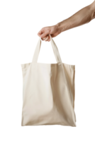 Hand holding a tote bag, isolated against a transparent background png