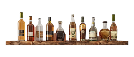 liquor shelf at the back bar, isolated against a transparent background png