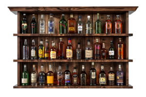 liquor shelf at the back bar, isolated against a transparent background png