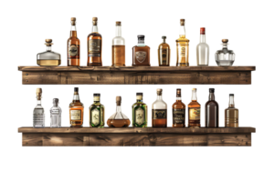 liquor shelf at the back bar, isolated against a transparent background png