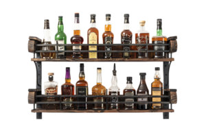 liquor shelf at the back bar, isolated against a transparent background png