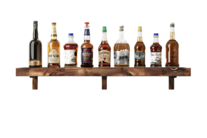 liquor shelf at the back bar, isolated against a transparent background png
