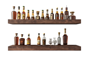 liquor shelf at the back bar, isolated against a transparent background png