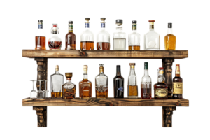 liquor shelf at the back bar, isolated against a transparent background png