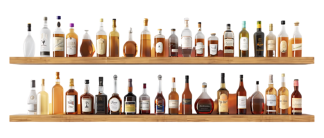 liquor shelf at the back bar, isolated against a transparent background png