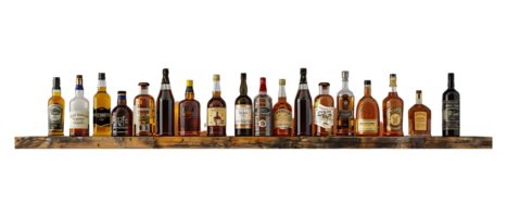 liquor shelf at the back bar, isolated against a transparent background png