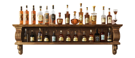 liquor shelf at the back bar, isolated against a transparent background png