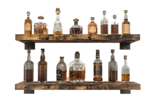 liquor shelf at the back bar, isolated against a transparent background png