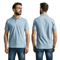 man modeling a shirt from both the front and back perspectives free mockup png
