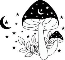 Celestial Magic Mushroom Clipart in Mystical Boho Style vector